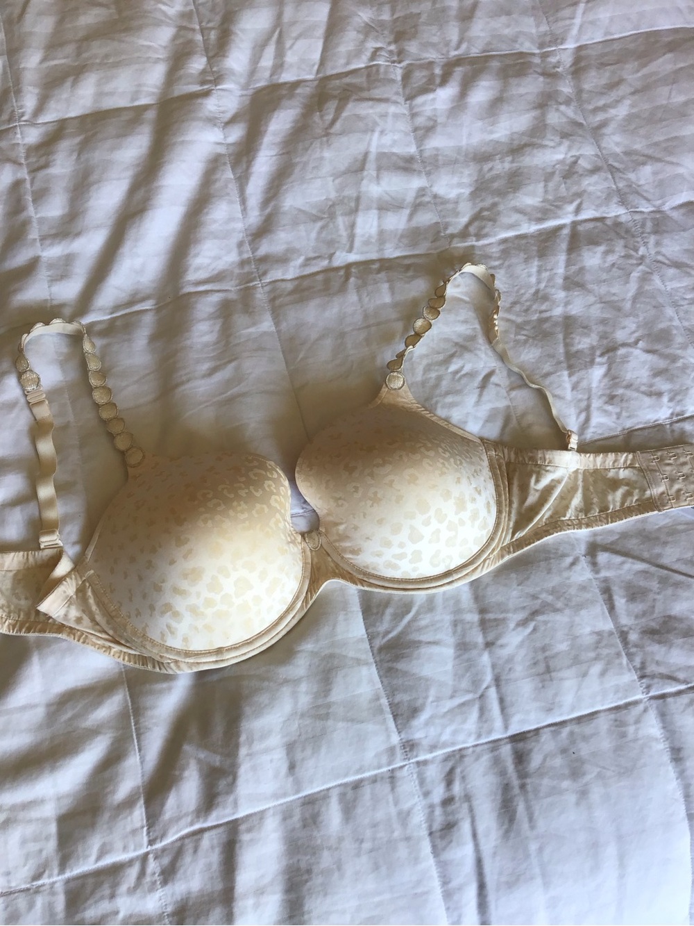 Leopard-Print Cream T-Shirt Bra with Decorative Ring Straps